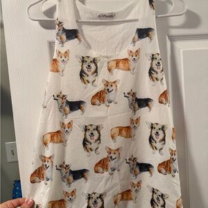 Corgi Print White Tank Top
